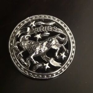 Zodiac brooch Aries Ram, silver